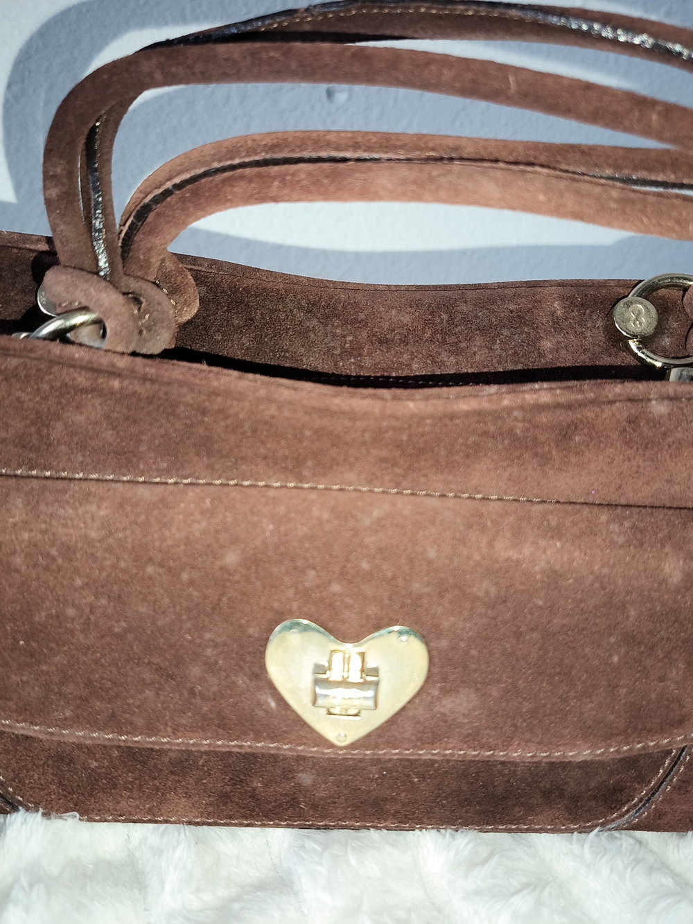 Brown Suede Heart-Accent Shoulder Bag - Escada